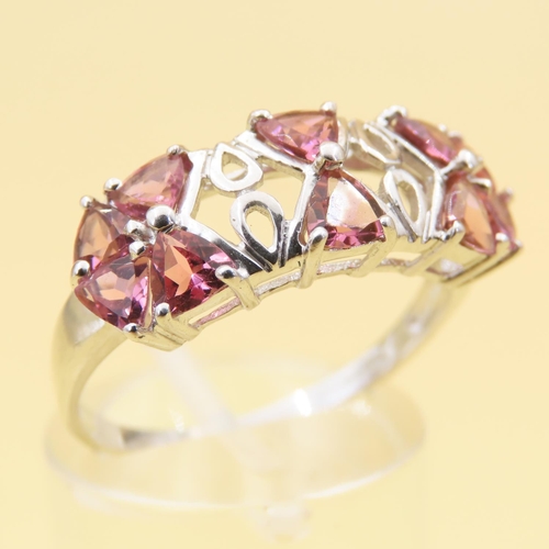 88 - Ten Stone Pink Spinel Ring Mounted on 9 Carat White Gold Band Attractively Detailed Ring Size R and ... 