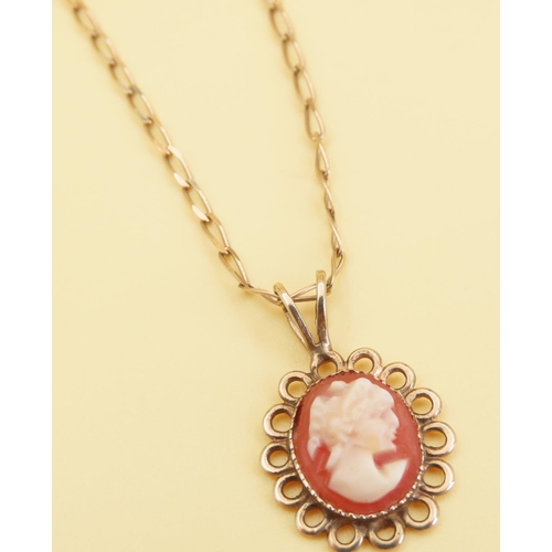 89 - Cameo Pendant 2cm Drop Mounted on 9 Carat Yellow Further Set on 9 Carat Yellow Gold Chain 44cm Long