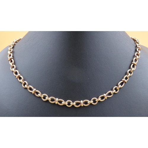92 - 9 Carat Yellow Gold Mixed Link Necklace 44cm Long with Barrell Ring Clasp