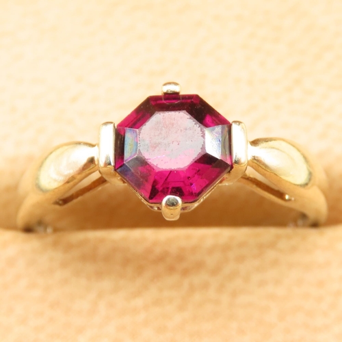 94 - Rubellite Tourmaline Solitaire Ring Mounted on 9 Carat Yellow Gold Band Size P