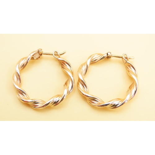 99 - Pair of 9 Carat Yellow Gold Twist Form Hoop Earrings Each 3cm Diameter