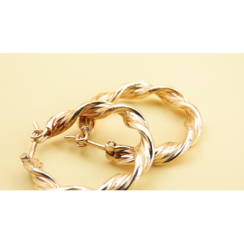99 - Pair of 9 Carat Yellow Gold Twist Form Hoop Earrings Each 3cm Diameter
