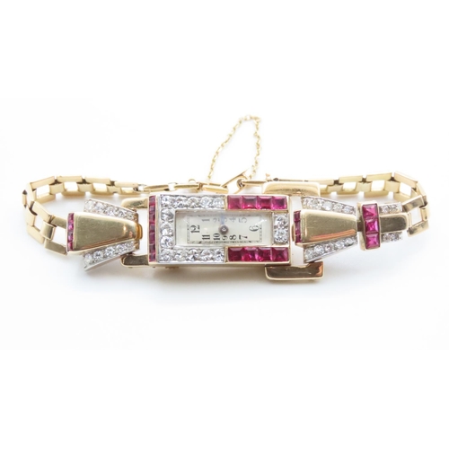 1000 - Jaeger le Coultre18 Carat Yellow Gold Diamond and Ruby Inset Ladies Evening Watch Backwind  Mechanis... 