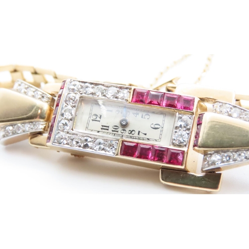 1000 - Jaeger le Coultre18 Carat Yellow Gold Diamond and Ruby Inset Ladies Evening Watch Backwind  Mechanis... 