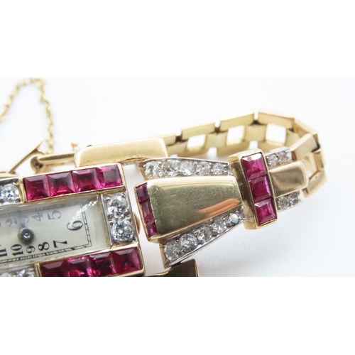 1000 - Jaeger le Coultre18 Carat Yellow Gold Diamond and Ruby Inset Ladies Evening Watch Backwind  Mechanis... 