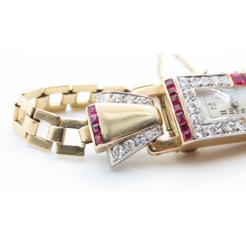 1000 - Jaeger le Coultre18 Carat Yellow Gold Diamond and Ruby Inset Ladies Evening Watch Backwind  Mechanis... 