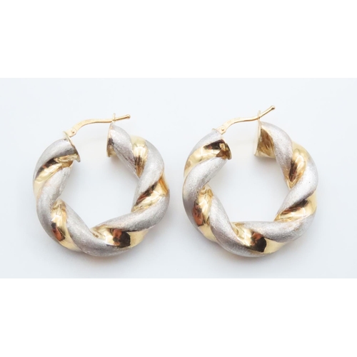 1001 - Pair of Designer 9 Carat Yellow, White and Rose Gold Twist Form Earrings Each 3cm High