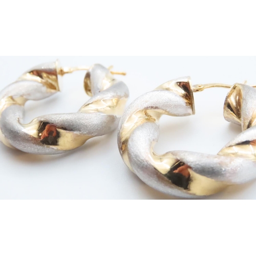 1001 - Pair of Designer 9 Carat Yellow, White and Rose Gold Twist Form Earrings Each 3cm High