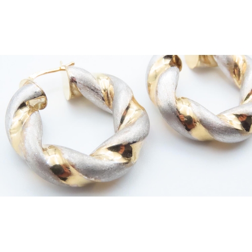 1001 - Pair of Designer 9 Carat Yellow, White and Rose Gold Twist Form Earrings Each 3cm High