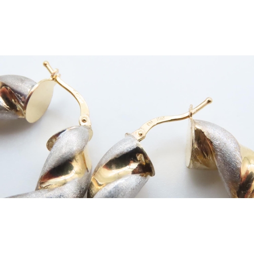 1001 - Pair of Designer 9 Carat Yellow, White and Rose Gold Twist Form Earrings Each 3cm High