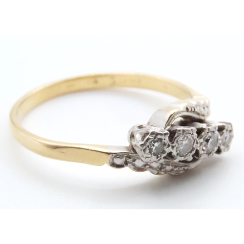 1005 - Four Stone Diamond Ring Mounted on 18 Carat Yellow Gold Band Ring Size Q and a Half