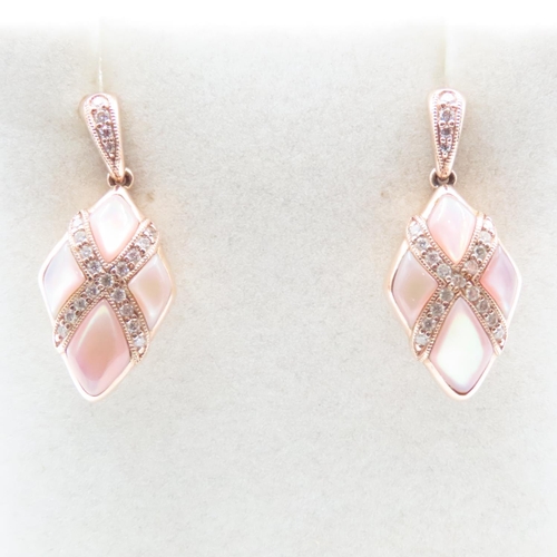 1006 - Pair of Diamond Crossover Design 14 Carat Rose Gold Drop Earrings Each 2cm Drop