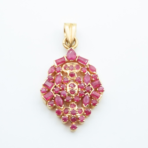 1009 - 22 Carat Yellow Gold Ruby Set Cluster Pendant 4cm High Attractively Detailed