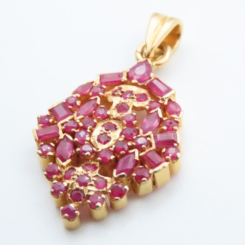 1009 - 22 Carat Yellow Gold Ruby Set Cluster Pendant 4cm High Attractively Detailed