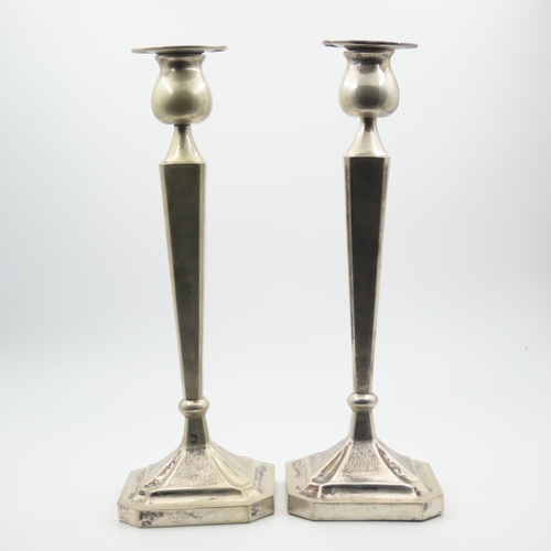 101 - Pair of Silver Candle Sticks Restrained Tapering Form Each Approximately 12 Inches High