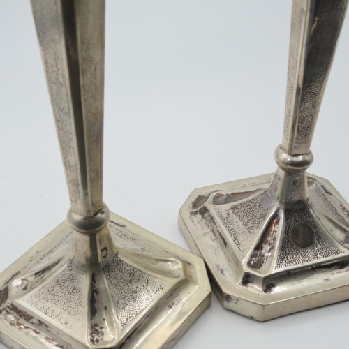 101 - Pair of Silver Candle Sticks Restrained Tapering Form Each Approximately 12 Inches High