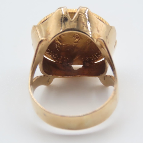 1012 - 1912 Half Sovereign Mounted in 9 Carat Yellow Gold Band Ring Size S and a half