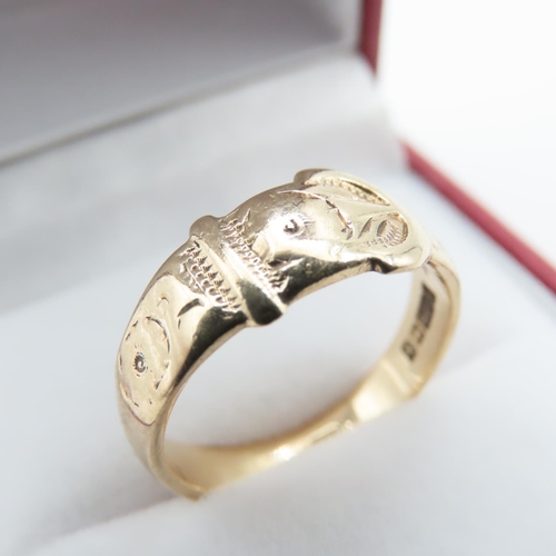 1014 - 9 Carat Yellow Gold Buckle Motif Ring Size M