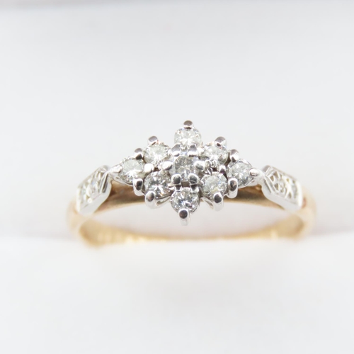 1016 - Ladies Diamond Cluster Ring Set in Platinum Mounted in 9 Carat Yellow Gold Ring Size L