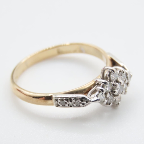 1016 - Ladies Diamond Cluster Ring Set in Platinum Mounted in 9 Carat Yellow Gold Ring Size L