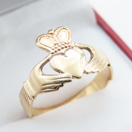 1019 - 9 Carat Yellow Gold Claddagh Ring Size S