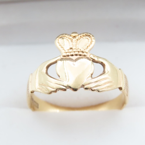 1019 - 9 Carat Yellow Gold Claddagh Ring Size S