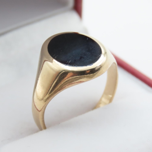 1020 - 9 Carat Yellow Gold Black Onyx Panel Set Ring Size O and a Half