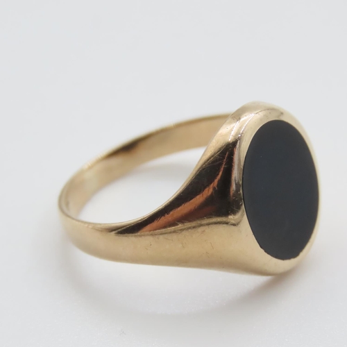 1020 - 9 Carat Yellow Gold Black Onyx Panel Set Ring Size O and a Half