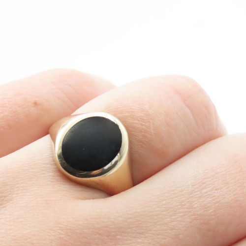 1020 - 9 Carat Yellow Gold Black Onyx Panel Set Ring Size O and a Half