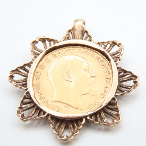 1026 - 1908 Full Sovereign Mounted in 9 Carat Yellow Gold Pendant 4cm High