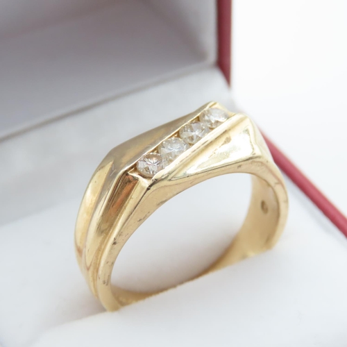 1027 - Four Stone Diamond Ring Mounted in 14 Carat Yellow Gold Ring Size U and a Half