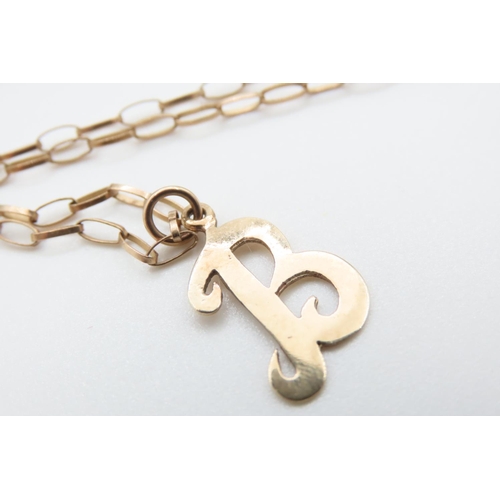 1028 - 9 Carat Yellow Gold Letter B Pendant 2cm High Further set on 9 Carat Yellow Gold Chain 60cm Long