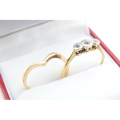 1032 - Diamond Set Ring Mounted on 18 Carat Yellow Gold and 9 Carat Yellow Gold  Wishbone Both Ring Size K ... 