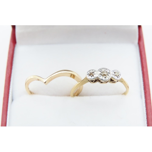 1032 - Diamond Set Ring Mounted on 18 Carat Yellow Gold and 9 Carat Yellow Gold  Wishbone Both Ring Size K ... 