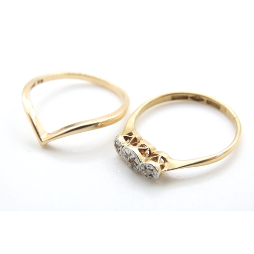 1032 - Diamond Set Ring Mounted on 18 Carat Yellow Gold and 9 Carat Yellow Gold  Wishbone Both Ring Size K ... 