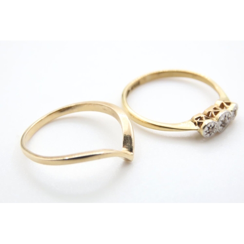 1032 - Diamond Set Ring Mounted on 18 Carat Yellow Gold and 9 Carat Yellow Gold  Wishbone Both Ring Size K ... 