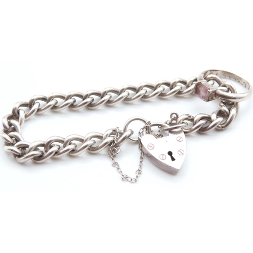 1033 - Silver Heart Locket Ladies Bracelet 18cm Long and Amethyst set Silver Ring Size M