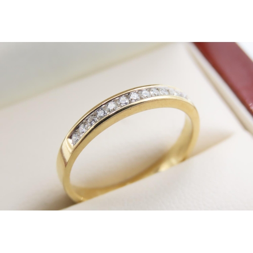 1035 - Channel set Diamond Half Eternity Ring Mounted in 18 Carat Yellow Gold Band Ring Size P As New Unwor... 