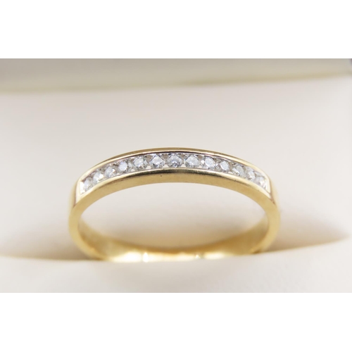 1035 - Channel set Diamond Half Eternity Ring Mounted in 18 Carat Yellow Gold Band Ring Size P As New Unwor... 