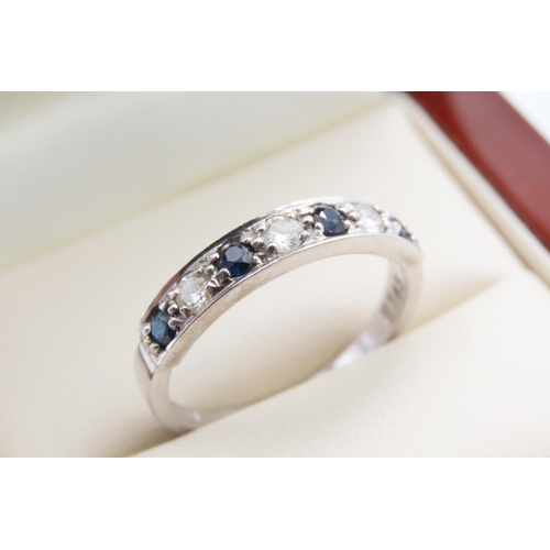 1036 - Seven Stone Diamond and Sapphire Half Eternity Ring Mounted in 18 Carat White Gold Band Ring Size P ... 