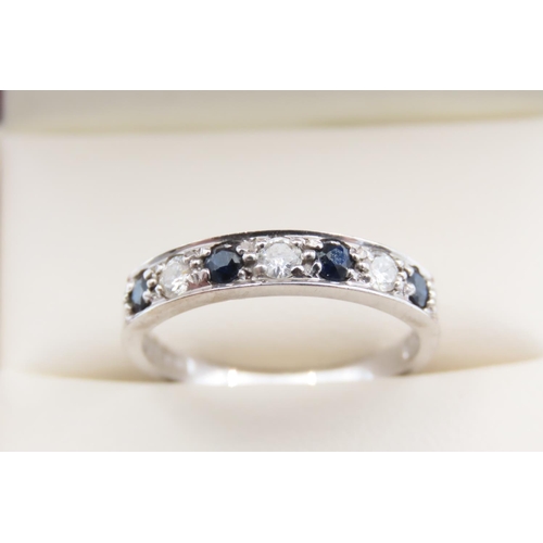 1036 - Seven Stone Diamond and Sapphire Half Eternity Ring Mounted in 18 Carat White Gold Band Ring Size P ... 