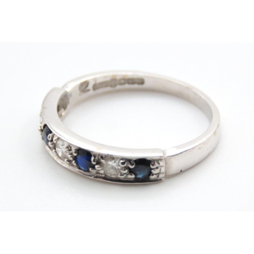 1036 - Seven Stone Diamond and Sapphire Half Eternity Ring Mounted in 18 Carat White Gold Band Ring Size P ... 