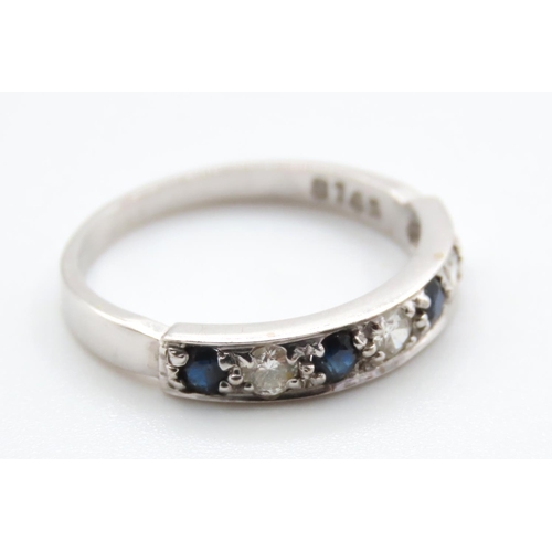 1036 - Seven Stone Diamond and Sapphire Half Eternity Ring Mounted in 18 Carat White Gold Band Ring Size P ... 