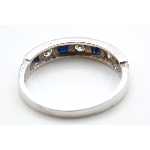 1036 - Seven Stone Diamond and Sapphire Half Eternity Ring Mounted in 18 Carat White Gold Band Ring Size P ... 