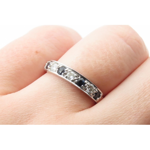 1036 - Seven Stone Diamond and Sapphire Half Eternity Ring Mounted in 18 Carat White Gold Band Ring Size P ... 