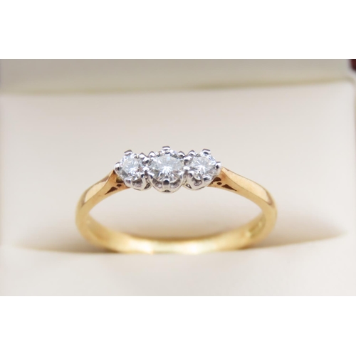 1038 - Three Stone Diamond Ring set in Platinum Mounted on 18 Carat Yellow gold Ring Size Q As New Unworn