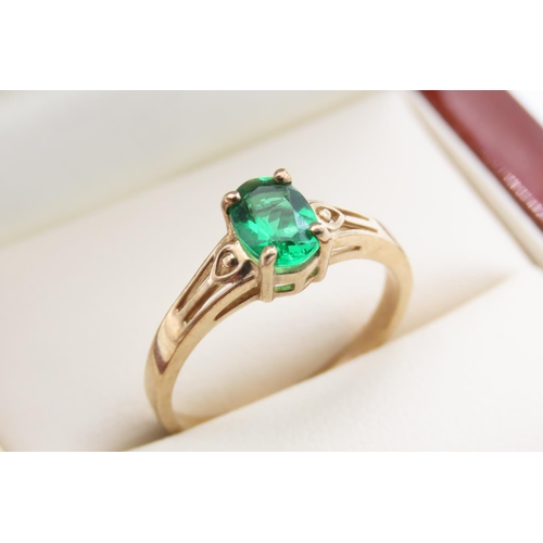 1040 - Diopside Solitaire Ring set on 9 Carat Yellow Gold Band Ring Size N and a Half As New Unworn