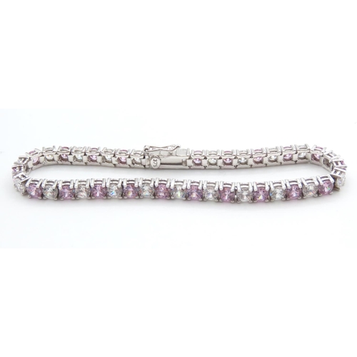 1041 - Pink and White Cubic Zirconia set 9 Carat White Gold Bracelet 19cm Long As New Unworn