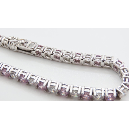 1041 - Pink and White Cubic Zirconia set 9 Carat White Gold Bracelet 19cm Long As New Unworn