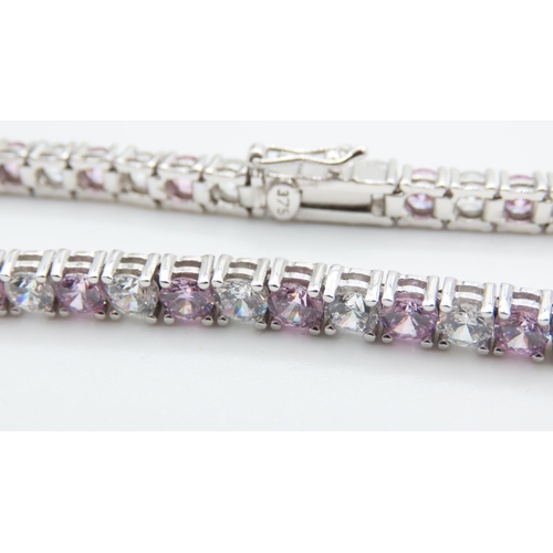 1041 - Pink and White Cubic Zirconia set 9 Carat White Gold Bracelet 19cm Long As New Unworn